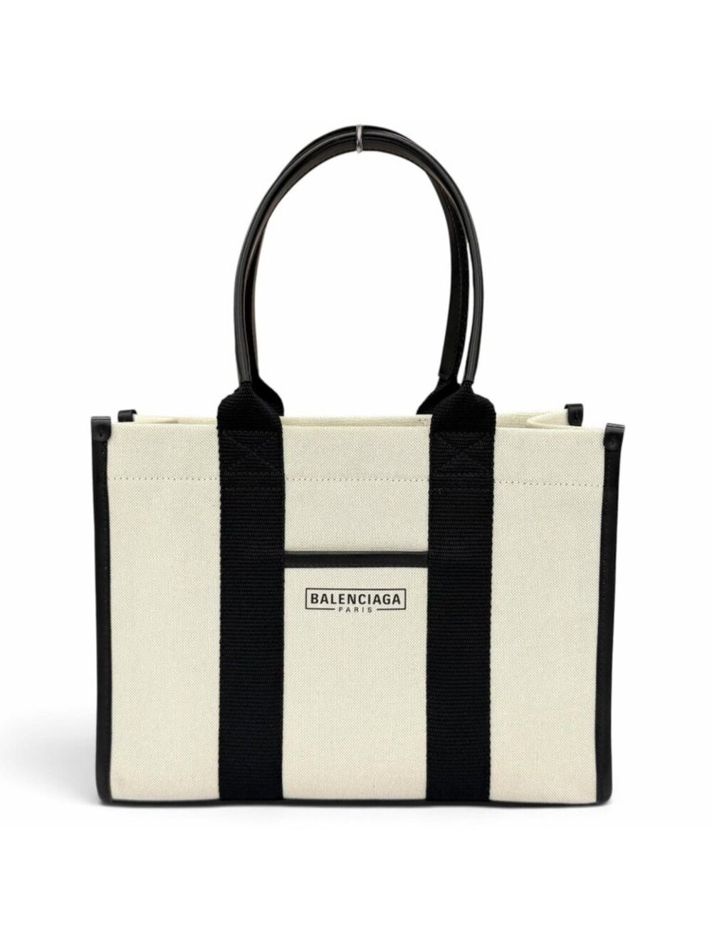 Balenciaga Leather Canvas 2-Way Handbag Ivory Black